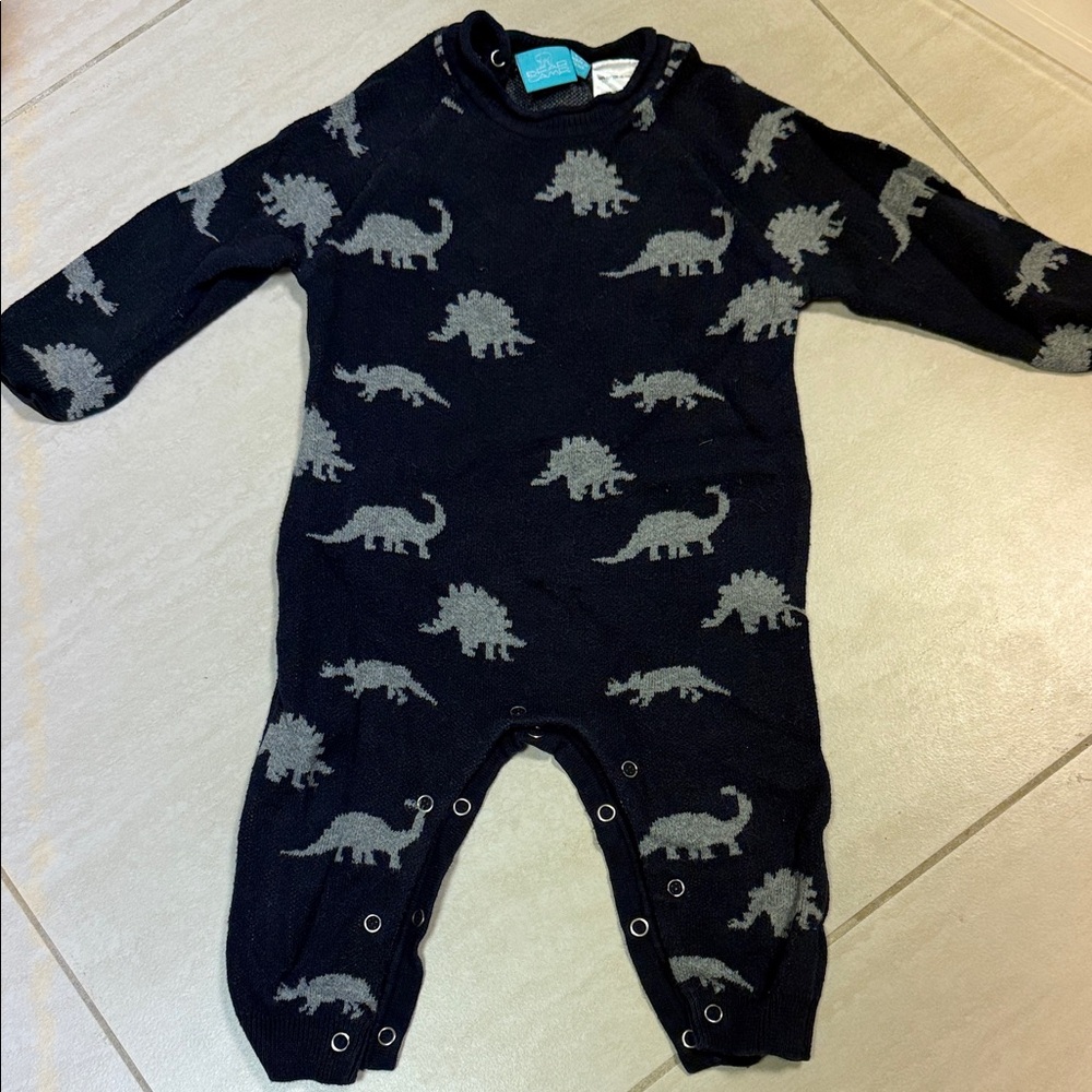 Dino-Themed Navy and Gray Kids One Piece